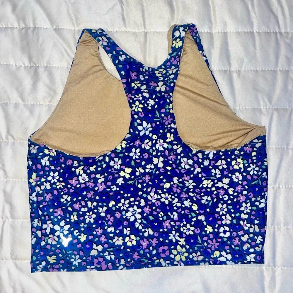 Old Navy Blue and Purple Floral Tank and Leggings Active Set EUC